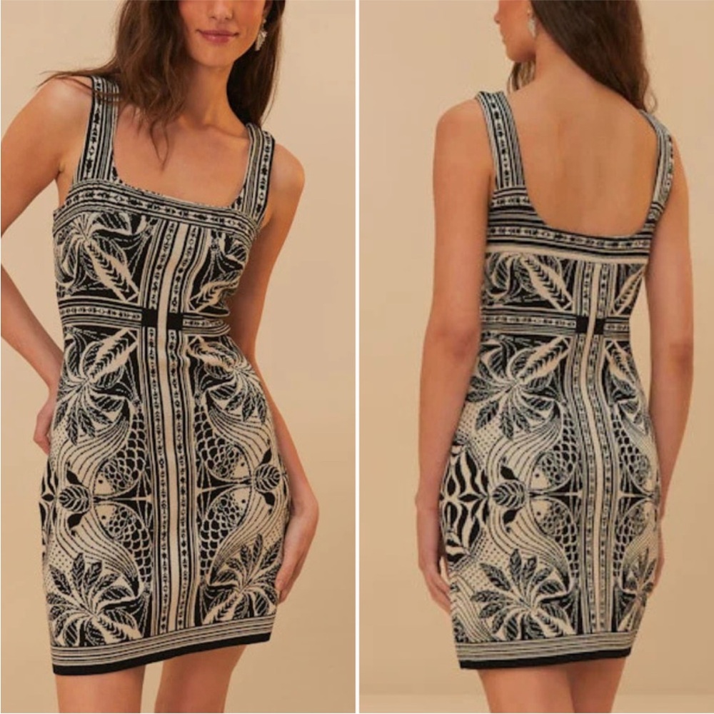 NWT Farm Rio Off-White Monochrome Elegance Scarf Knit Mini Dress -XS - Picture 2 of 6